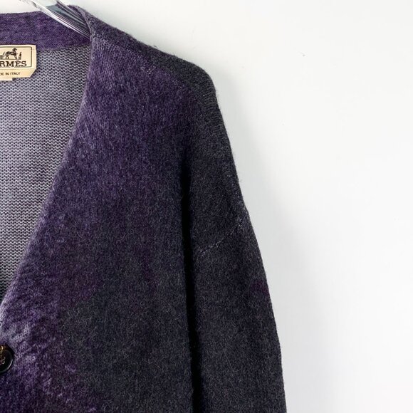 IM0281 Hermes Hermes purple rendered wool long-sleeved single-breasted knitted c - Picture 3 of 7